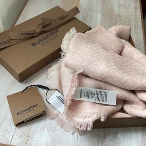 Brand New with tags  in box Burberry Wool/Silk Monogram Scarf  Square 220x 70 cm